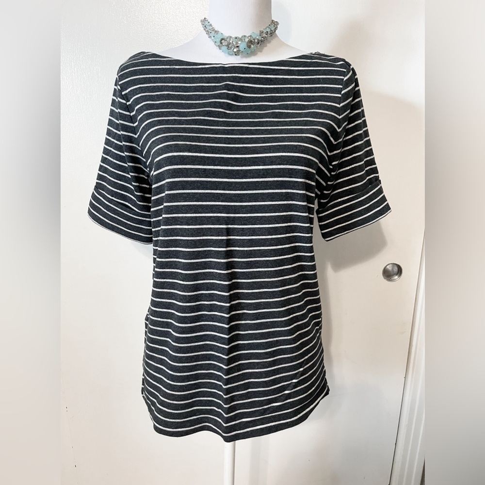 Excellent condition Ralph Lauren grey/shiny silver Striped Boat Neck Top size XL